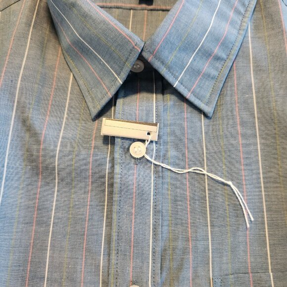 Botany 500 Shirt Vintage Button Down Short Sleeve Blue Pinstriped‎ 17.5 NEW NWT - Picture 8 of 11